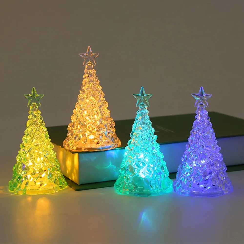 Lampu pohon Natal bercahaya, lampu kristal bersinar transparan pohon Natal lampu malam warna-warni suasana Xms