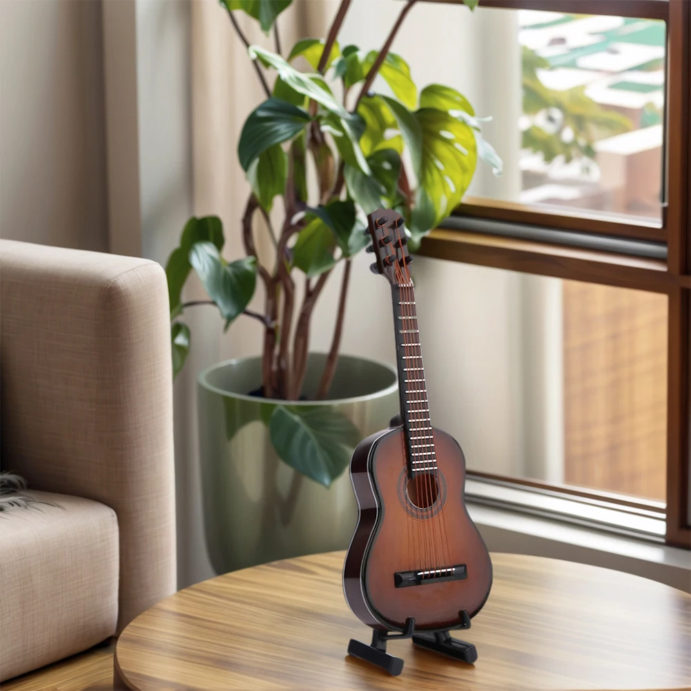 

Mini Classical Guitar with Support Miniature Musical Instrument Wooden Decorative Ornament for Home Decor Display Ornament