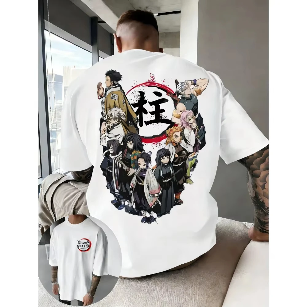 Demon Slayer Anime Bedrucktes T-Shirt für Männer und Frauen, Paar-Streetwear, Übergroßes Lässiges Sommer-Eltern-Kind-Oberteil, Harajuku Y2K