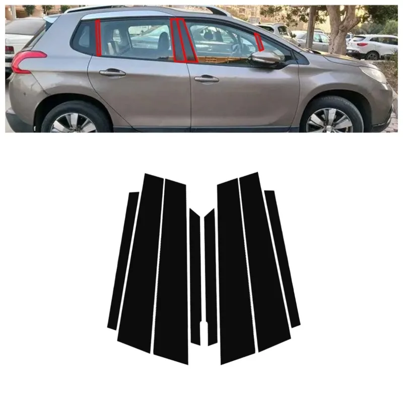 

8Pcs Car Window Pillar Posts Door Trim Cover Stickers Decal For Peugeot 2008 2014 2015 2016 2017 2018 Auto Exterior Accessory