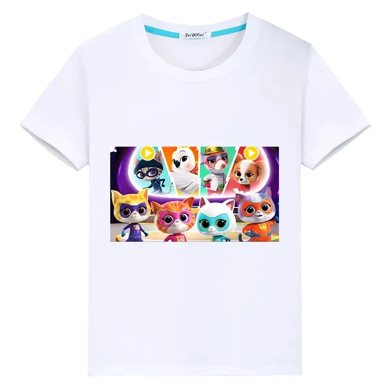 

New Super kitties 100% cotton T-shirt short print tops boy girls clothes Y2K summercasual cartoon anime tees kids clothes 2025