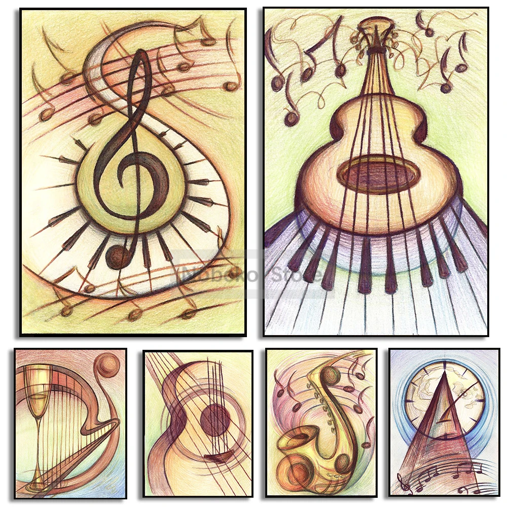 Retro Music Passion Poster Musical Theme Aquarelle Prints Canvas Painting Wall Art Pictures Home Room Vintage Decoration Gift