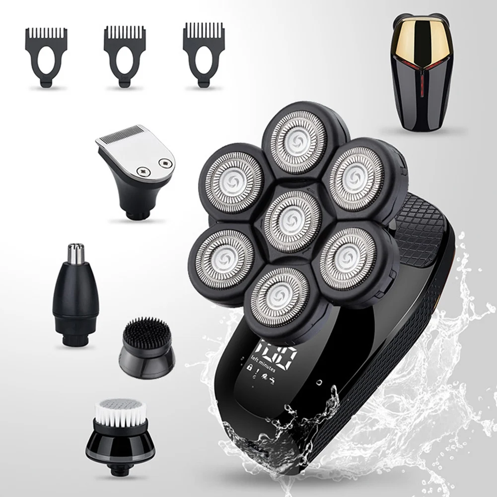 ASWUT-7D Electric Razor For Men, 5 In 1 Head Shavers For Bald Men, Electric Rotary Shaver Waterproof Grooming Kit Cordless