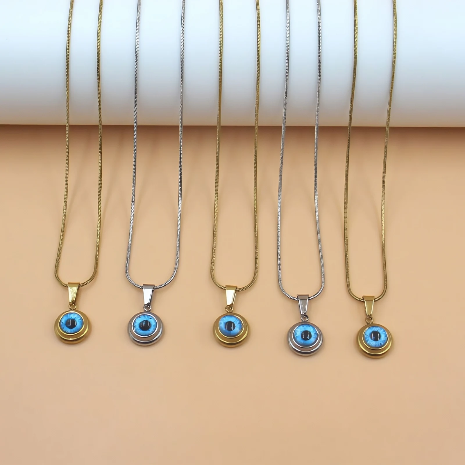 Edelstahl-Böses-Auge-Anhänger Türkisches Blaues Auge Halskette für Damen Modeschmuck Accessoires – Detail 4