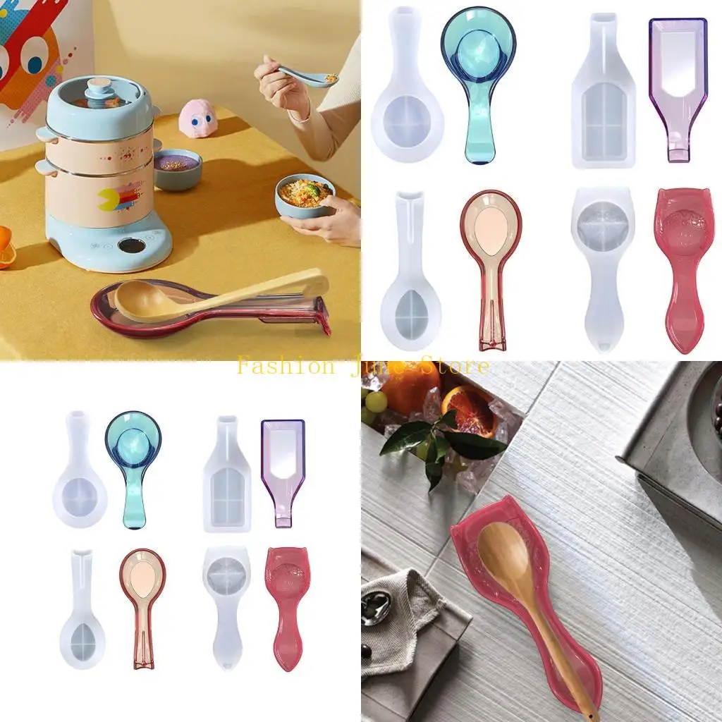 N5KA Spoon Holder UV Crystal Epoxy Mold DIY Crafts Fruit Candy Tray Kitchen Utensil Rest Jewelry Holder Resin Silicone Mould