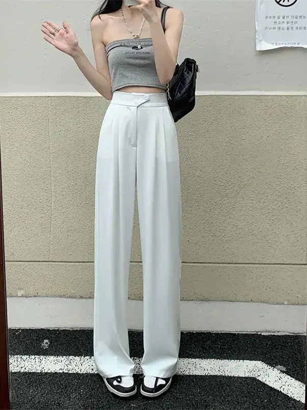 Streetwear Women Korean Y2K Wide Leg Pants Oversize Loose 4Xl Elastic High Waist Suit Pants Lady Casual Straight Trousers