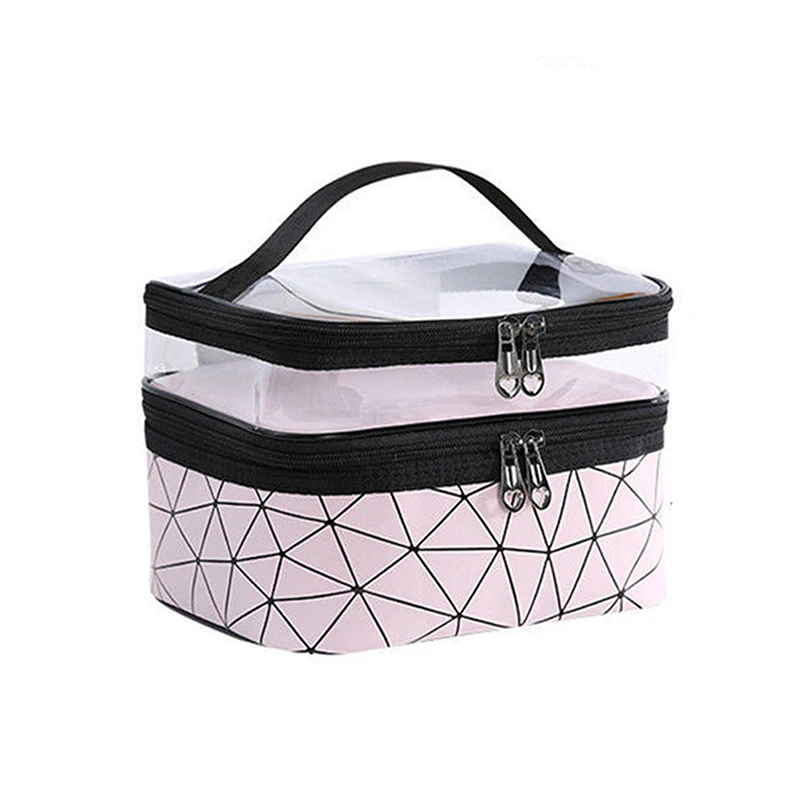 Functional Double-layer Clear Makeup Bag Large Capacity Toiletry Bag Cosmetic Bag With Wide Opening And Sturdy Handles