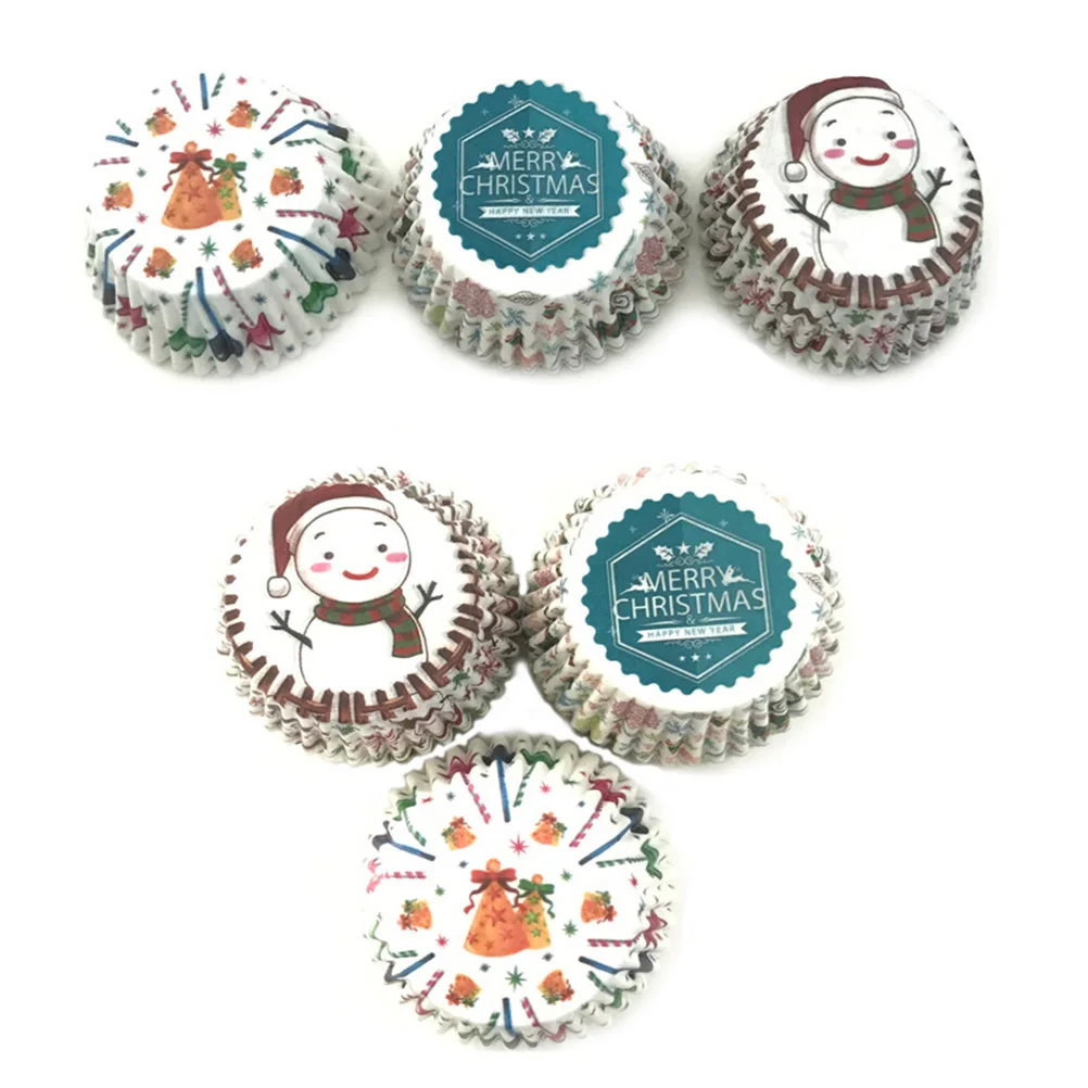 

100PCS Christmas Cupcake Liners Cupcake Wrappers Oil-proof Printing Paper Baking Cup Xmas Kitchen Accessories (02)