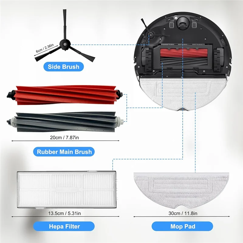 مجموعة الملحقات لـ Roborock S8، S8+، S8 Pro Ultra Robot Vacuum استبدال الملحقات أجزاء الفرش الرئيسية المطاطية، Filters-A58E