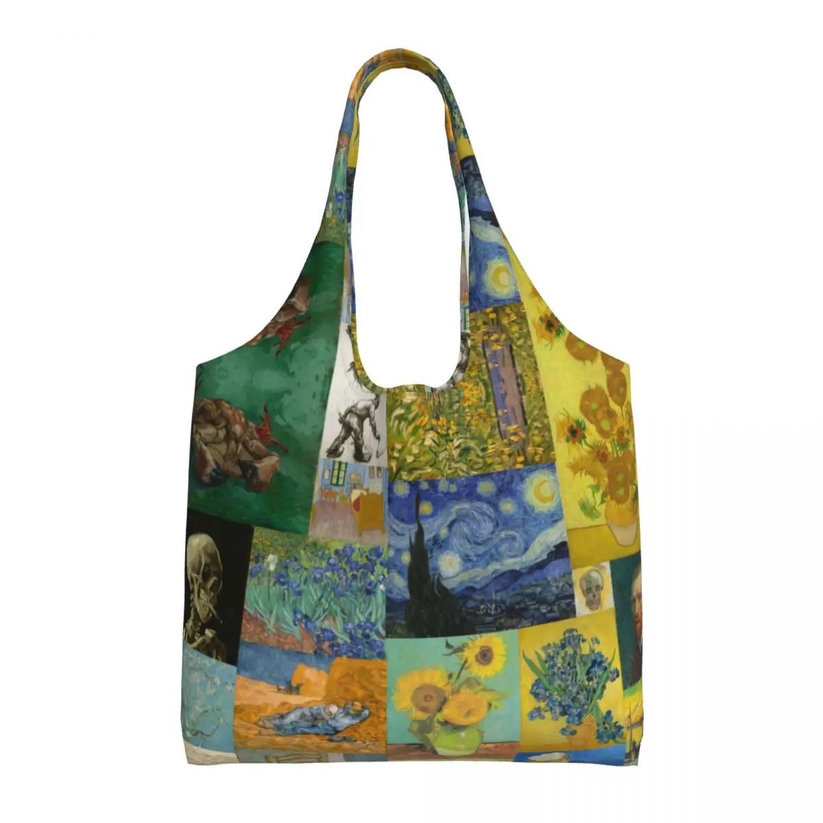 Van Gogh Collage Groceries Shopping Bags Print Canvas Shopper Shoulder Tote Bags Big Capacity Portable Art Painting Bag Handbag