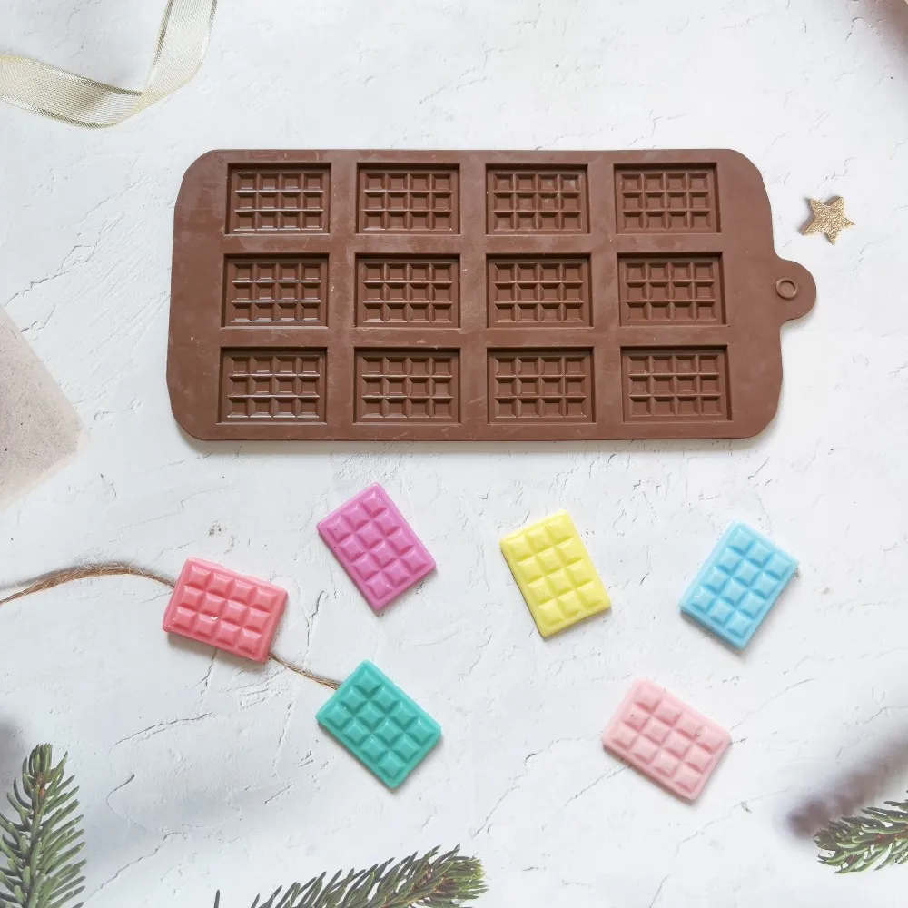12 Holes Chocolate Mold Silicone Mold Fondant Waffles Molds DIY Candy Bar Mould Cake Decoration Tools Kitchen Baking Accessories