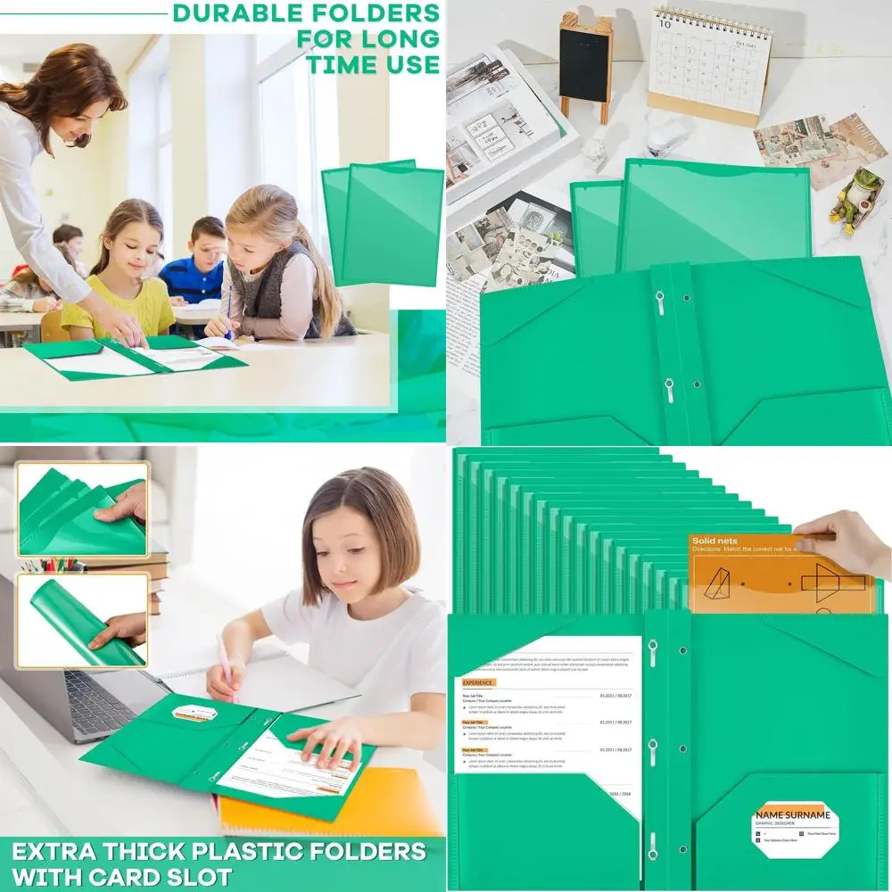 

Plastic Folders with Clear Front Pocket and Card Slot, 72 Pack, 3 Prong, School and Office Use, Green
