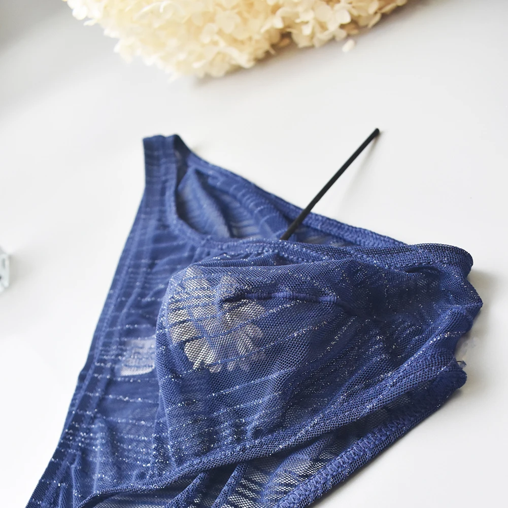 مخطط الرجال أزياء الساخن ملخصات شبكة الحقيبة ملابس داخلية جيدة التهوية السروال منخفضة الخصر سراويل انظر من خلال عارضة #1