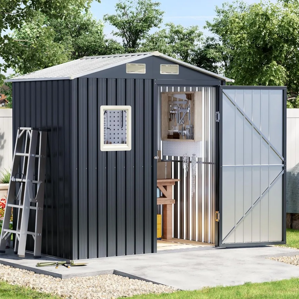 

Update Version 6x4 FT Outdoor Metal Storage Shed, Single Door, 1 Clear Window, Tool Shed for Garden, Patio, Backyard Nightblue