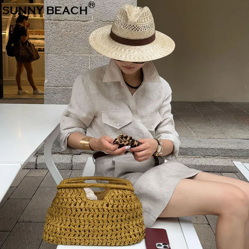 

Модная тканая сумка из соломы на плечо из рафии, пляжная сумка через плечо, новая летняя женская сумка, большая сумка-клатч, кошелек