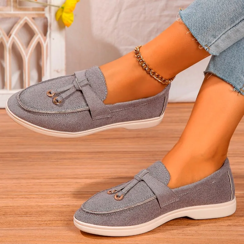 Casual Loafers for Women 2024 New Outdoor Daily Walking Women's Flats Soft Sole Comfortable Flock Fabric Driving Shoes Female