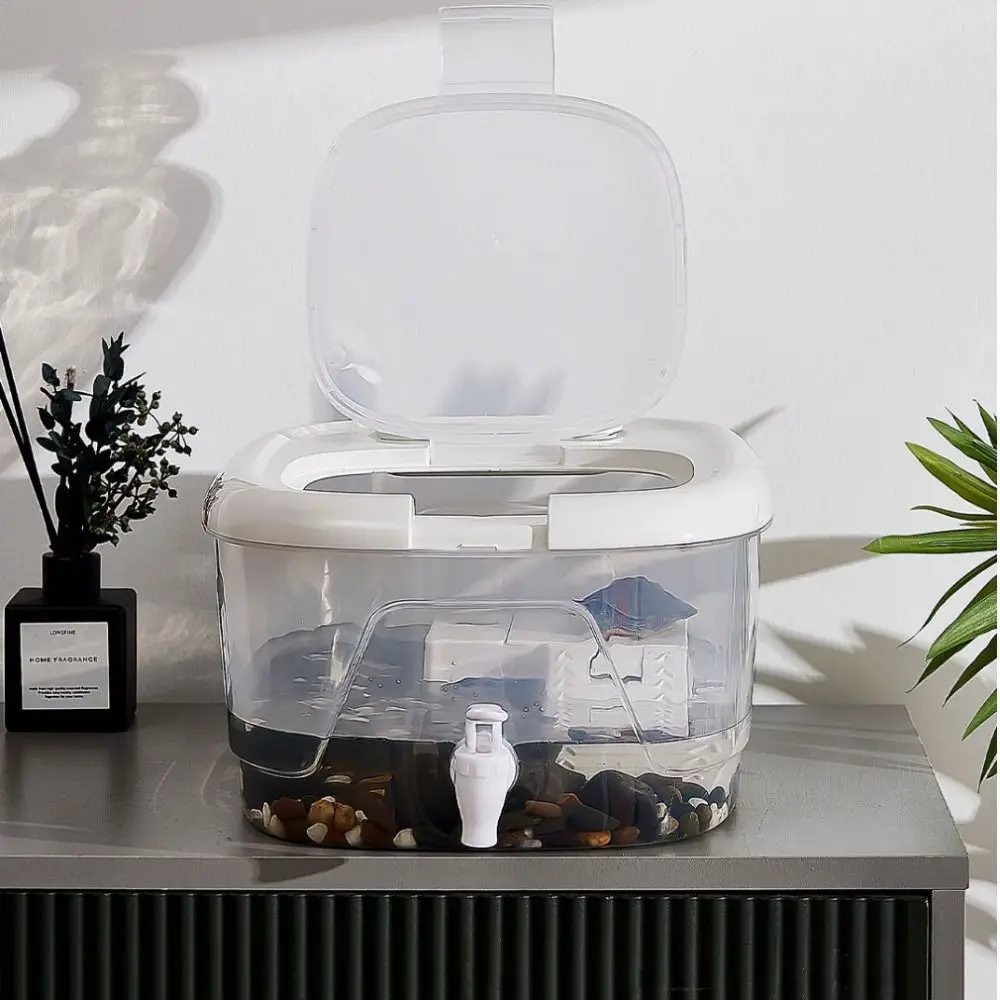 

Large Space Turtle Tank Transparent with Drain Valve Reptile Habitat with Sunbathing Platform Turtle Feeding Box Breeding