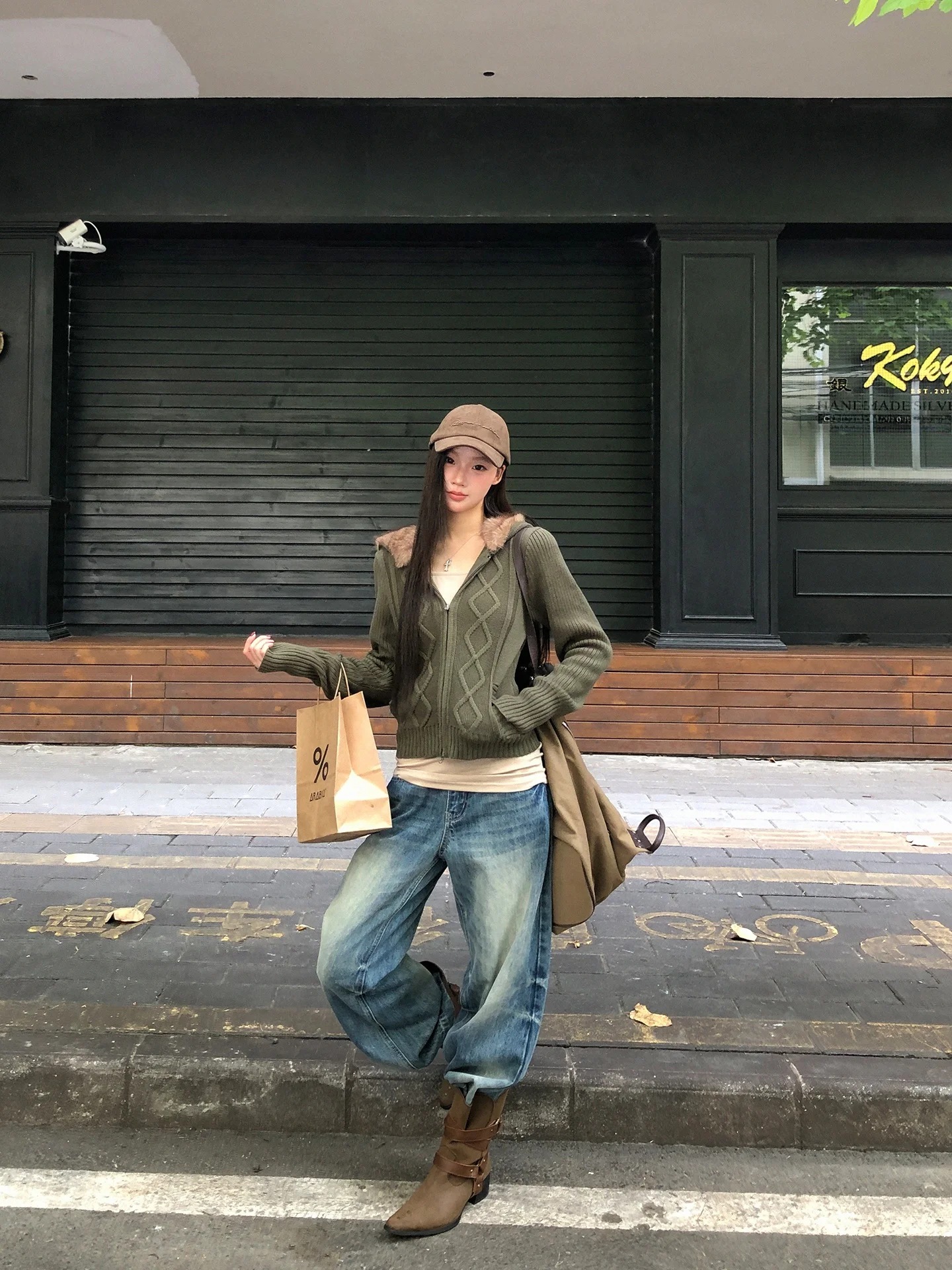 سترة نسائية خضراء محبوكة ضيقة بقلنسوة، كارديجان أنيق بأسلوب عملي للخريف والشتاء، ملابس خارجية عصرية مريحة وقابلة للتنفس #1