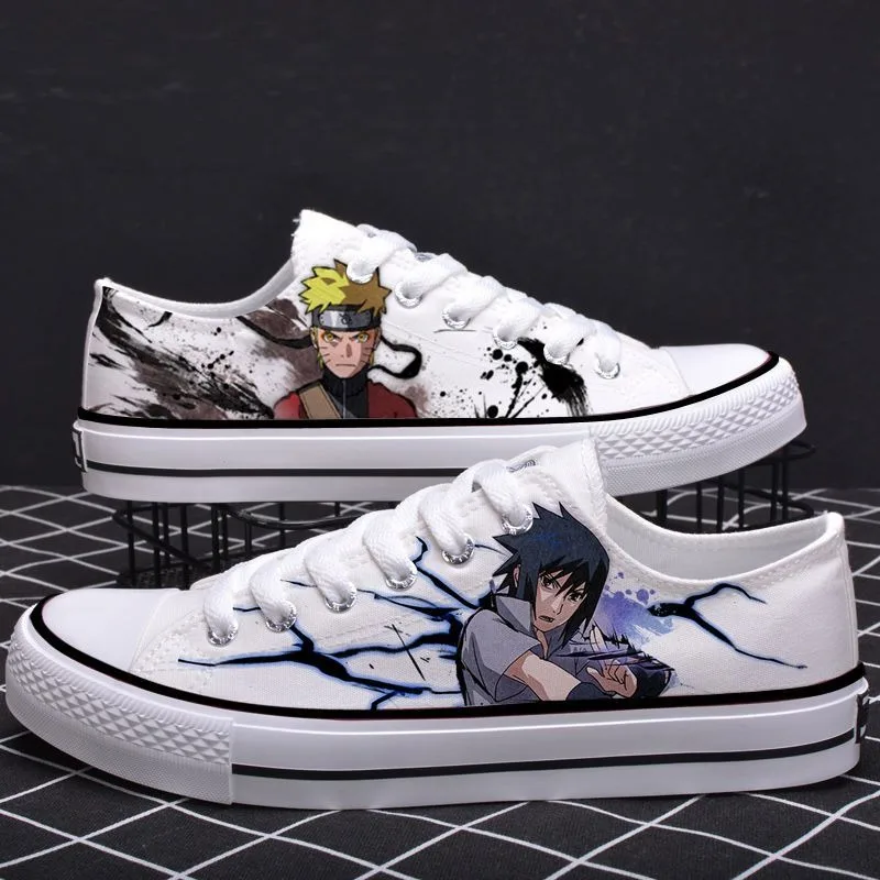 New Naruto shoes student Naruto Sasuke graffiti Kakashi casual anime peripheral cartoon canvas low-top shoes birthday gift