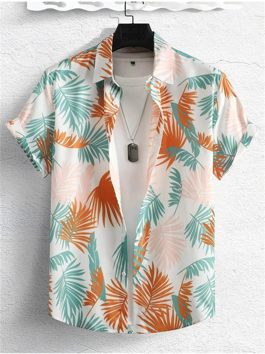 Hawaiian Botanical Floral Print Unisex Short Sleeve Lapel Seaside Button-Down Shirt Men's Tops Casual Fashion Shirt