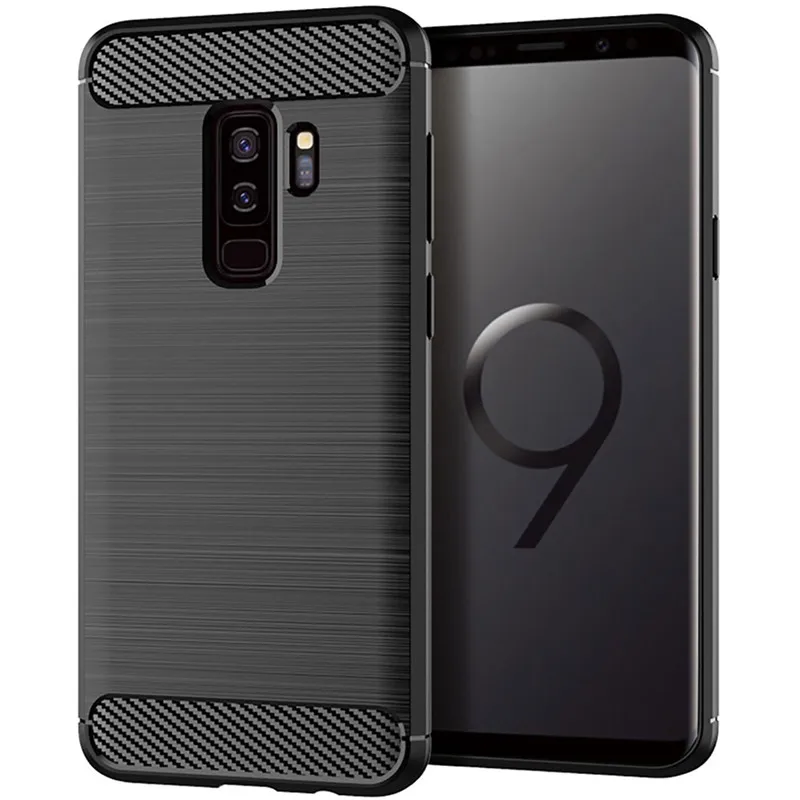 Shockproof Silicone Case for Samsung S9 plus Galaxy S9+ Carbon Fiber Cases for galaxy s9plus Brushed Texture Phone Cover