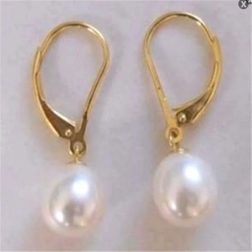 10-11MM flawless white Baroque drop Pearl earrings +18K  hook VALENTINE'S DAY Christmas SOLID Ear stud