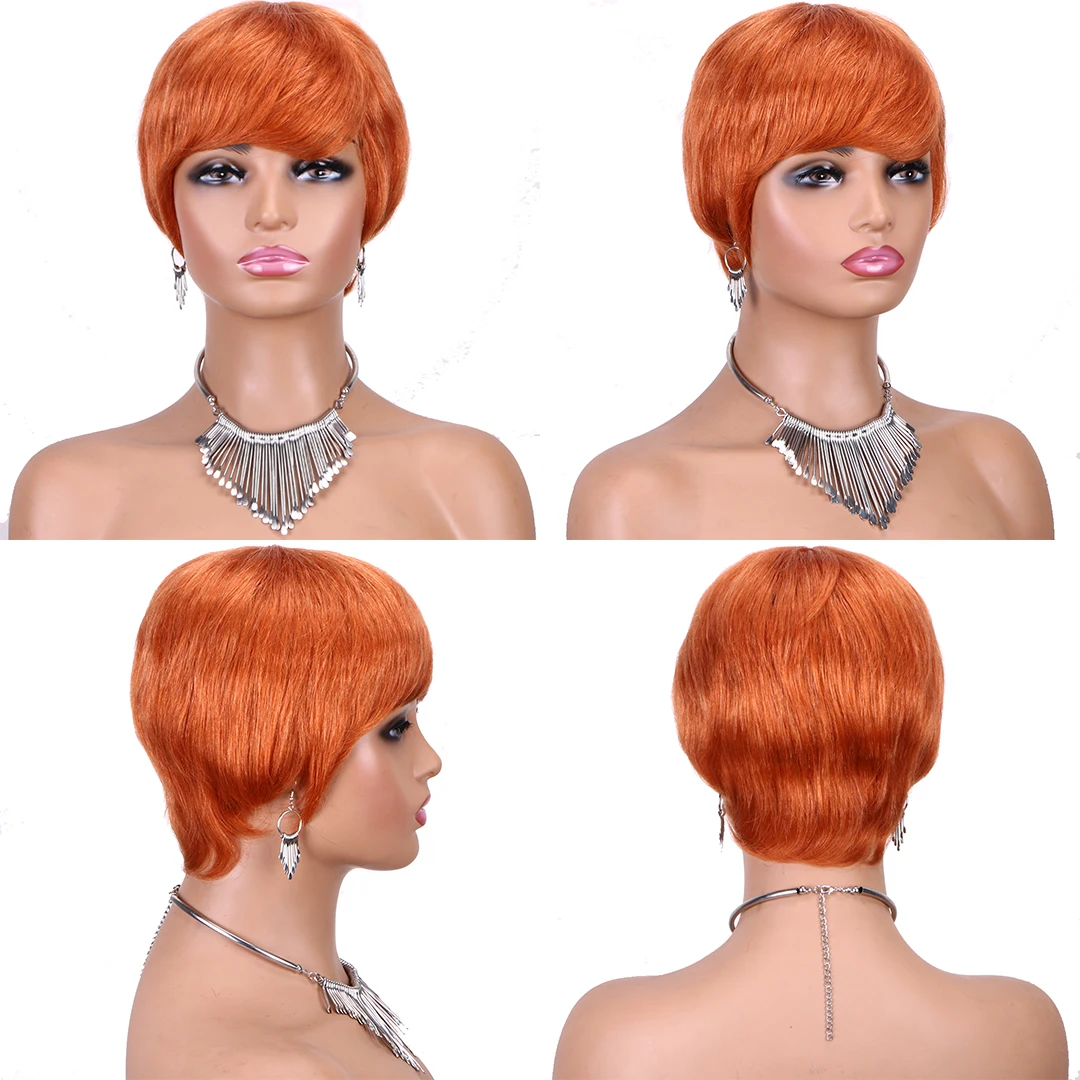 

Short Bob Brazilian Human Hair Wigs For Women Pixie Cut Wig Human Hair #350 Colored Short Straight Lace Front Wigs Pre Plucked
