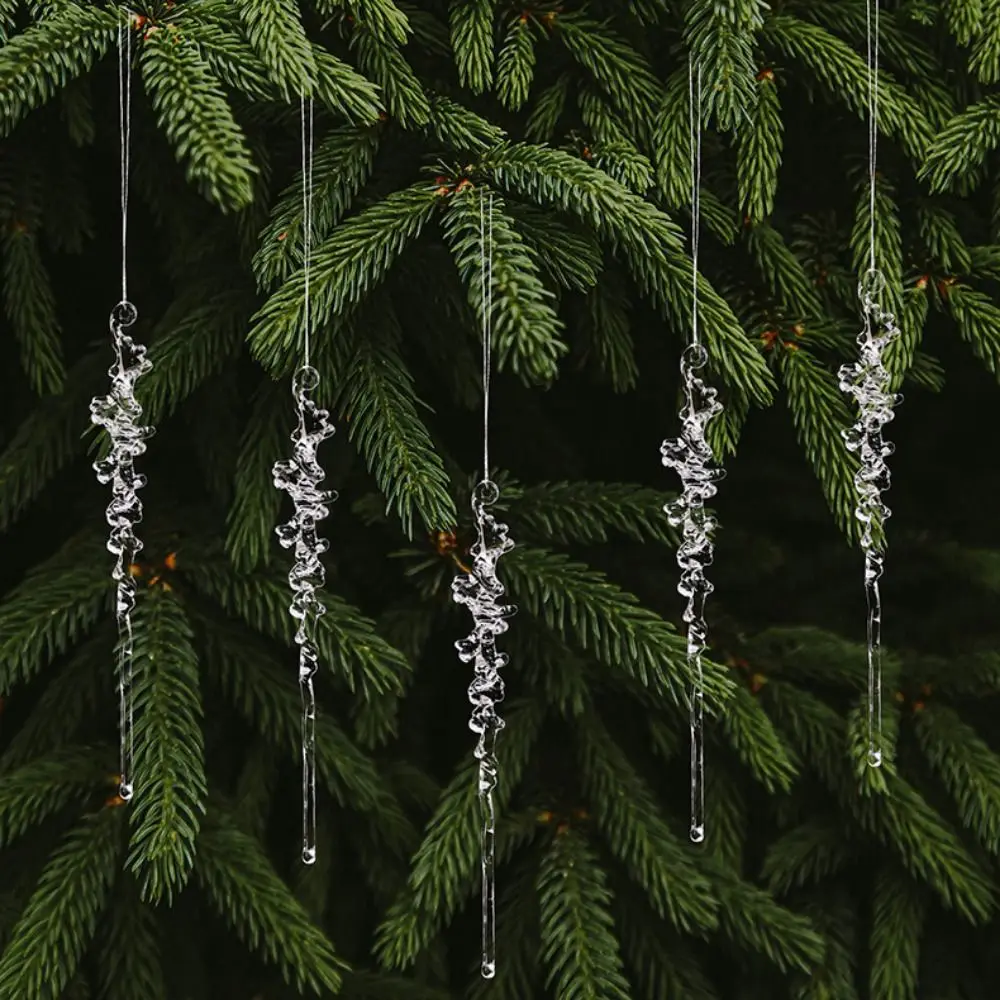 

5Pcs Acrylic Christmas Ice Pendants Transparent Simulated Icicle Hanging Decor with Hanging Rope Christmas Icicle Ornaments