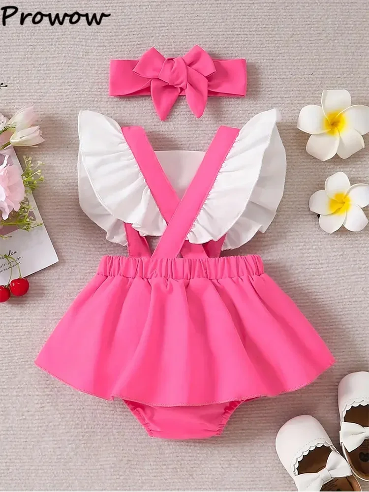 Prowow Baby Girl Clothes Summer Letter Printed Patchwork Backless Bodysuit Dress For Infant Newborn Baby Girls Rompers Dress