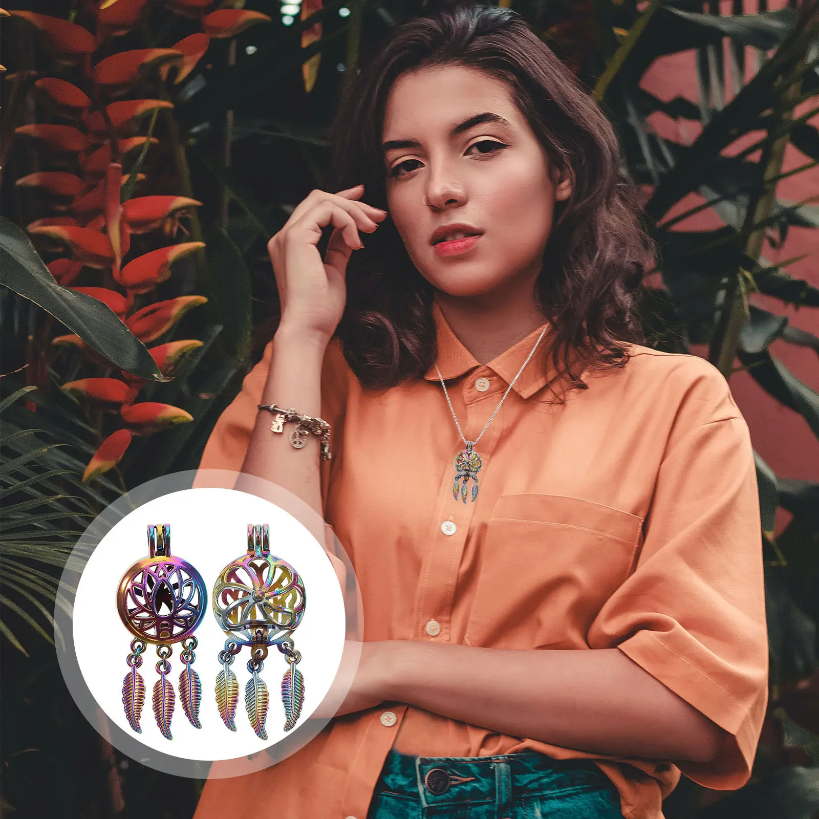 

2 Pcs Small Box Aromatherapy Diffuser Aluminum Alloy Essential Oil Necklace Pendants