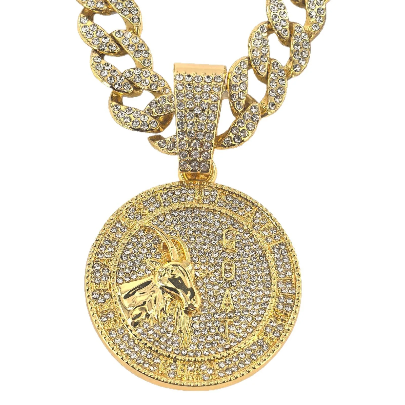 DIY accessories Hip-hop jewelry, goat avatar, round pendant, exaggerated personality, men's full diamonds, big round brand, punk