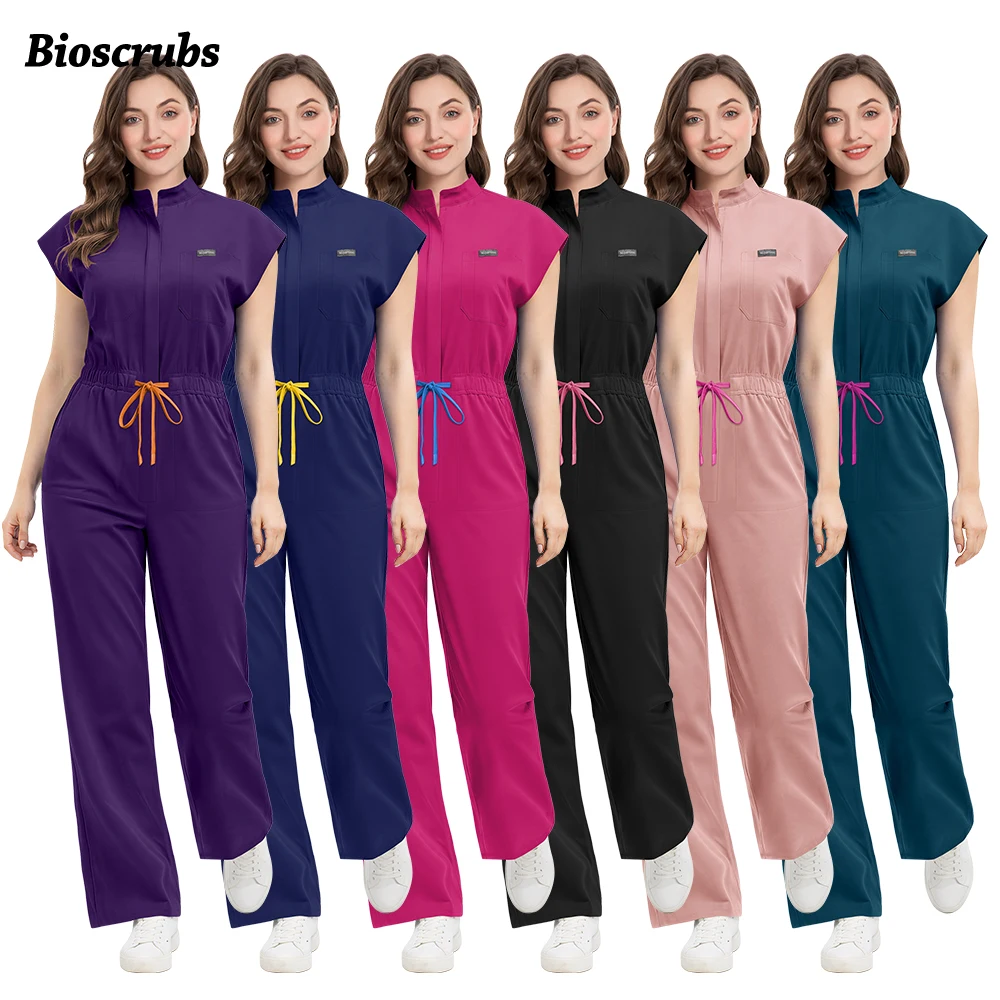 Woman Outdoor Beauty Clothes Doctor Nurse Costume Stylish Stand CollarTop with Straight Pants Jumpsuit Medical Surgical Clothes