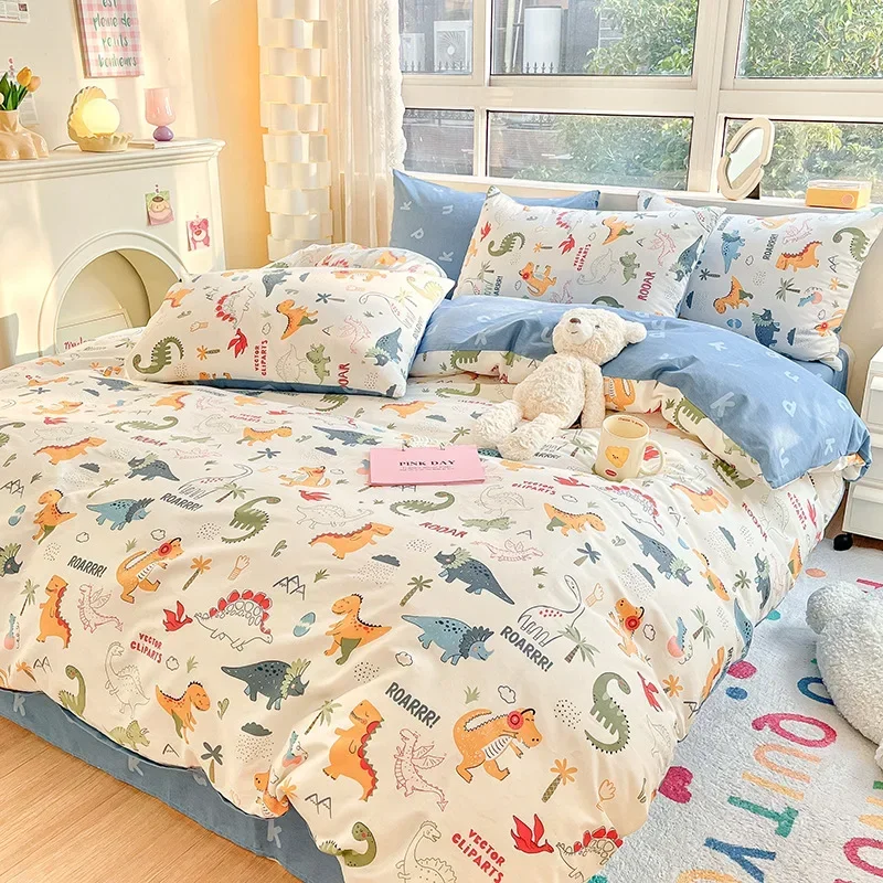 

Cartoon Comforter Bedding Sets For Kids Girls 100% Cotton Duvet Cover Queen Size Flat Fitted Bed Sheet Set With 2 Pillowcase