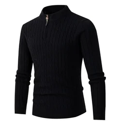 Autumn Winter Mens Sweater High-quality Stand Collar Half Zipper Knit Pullover Vintage Male Warm Black Sweaters 3XL Men Clothing