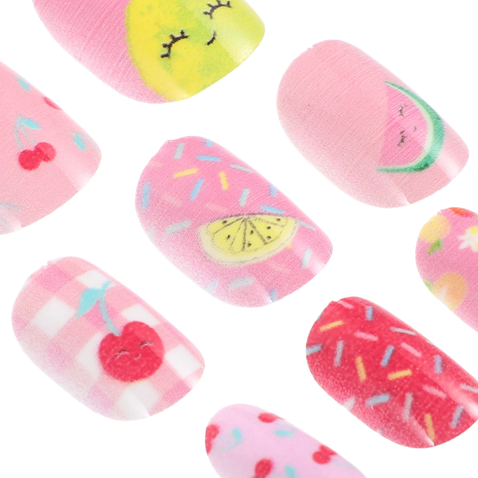 

24pcs Fake Nails For Kids Colorful Nail Art Sticky Pieces Durable Plastic Manicure Extensions Home Salon Use Multiple Styles
