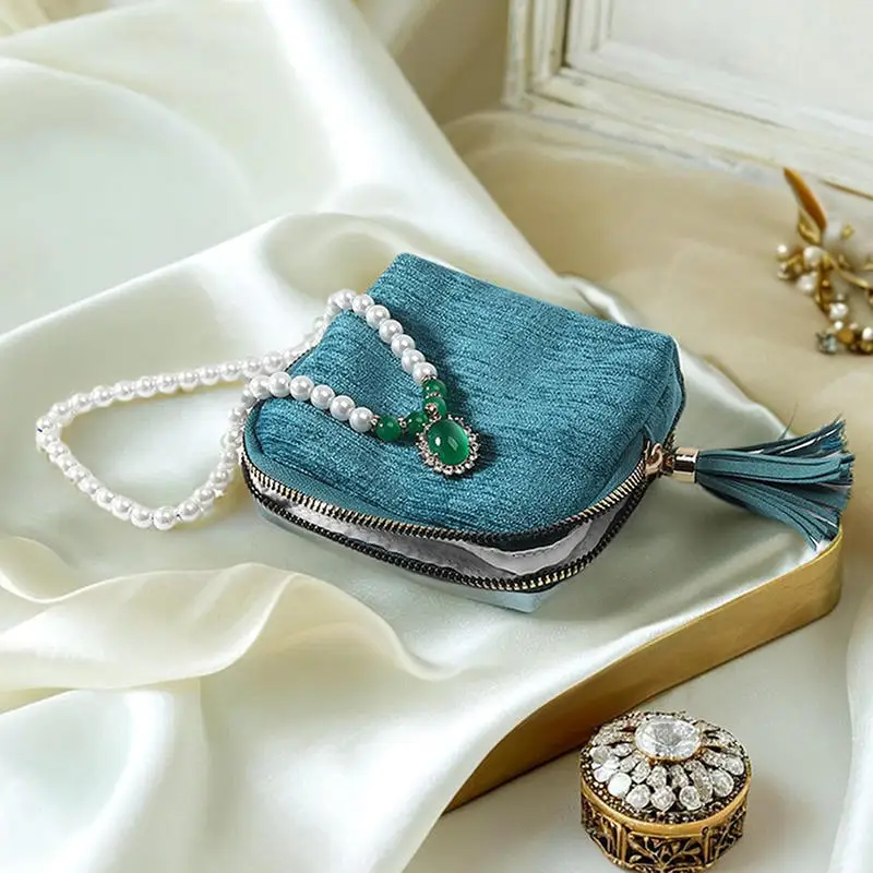 

Portable Multi-layer Tassel Jewelry Storage Bag Travel Jade Bracelet Large-capacity Zipper Packaging Organizer