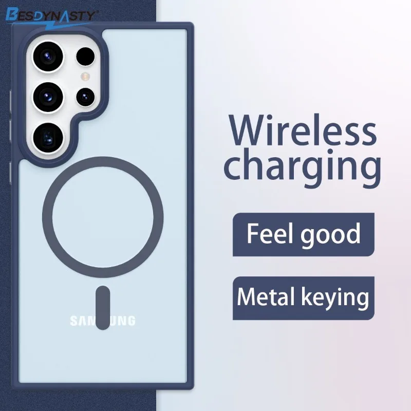 For Magsafe Magnetic Wireless Charge Case For Samsung Galaxy S26 S25 S24 S23 Ultra Plus Matte Shockproof Clear Hard Back Cover