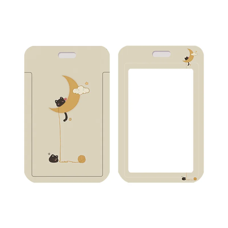 Cute Little Black Cat Cartoon Card Cover Bus Card Access Card Badge Holder Long Rope Neck Strap Lanyard Badge Protective Sleeve