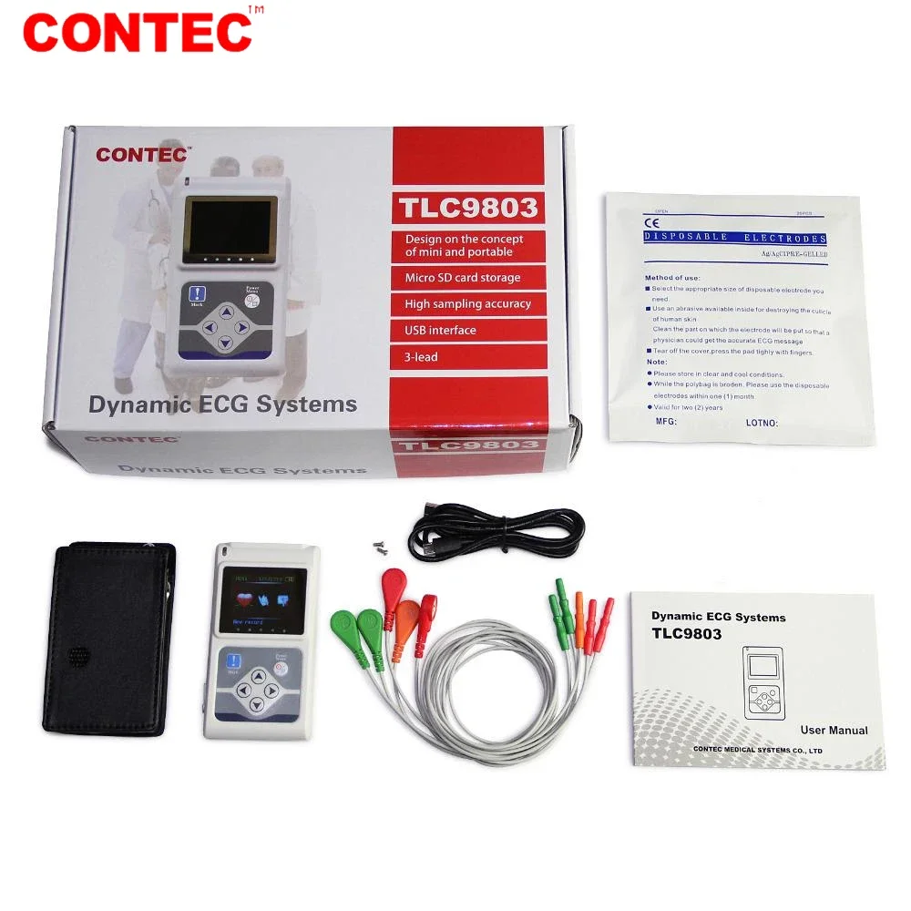 Портативный CONTEC TLC9803 3-канальная записываемая машина, тестер мониторинга динамической системы ЭКГ Холтеров, монитор, здравоохранение