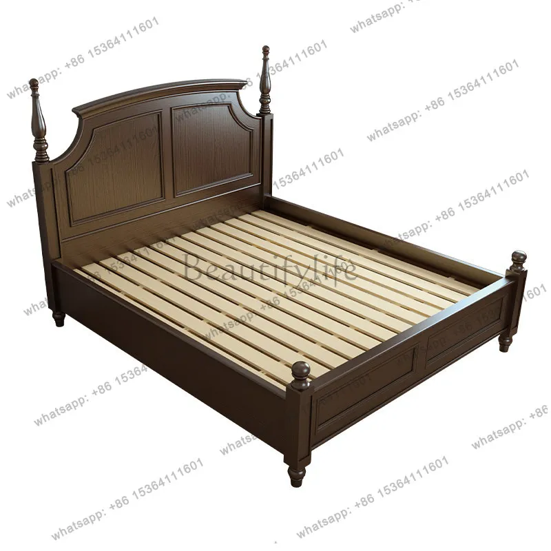 

American solid wood bed, ash wood simple 1.5m storage high box wedding bed, black walnut furniture