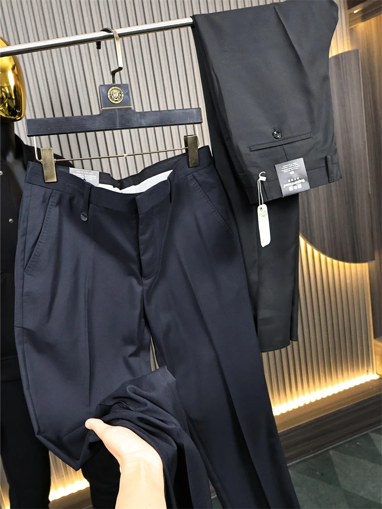 

Classic Houtooth Straight Leg Men's Pure Color Light Busin Casual Trousers Faionable Spring Summer Pants