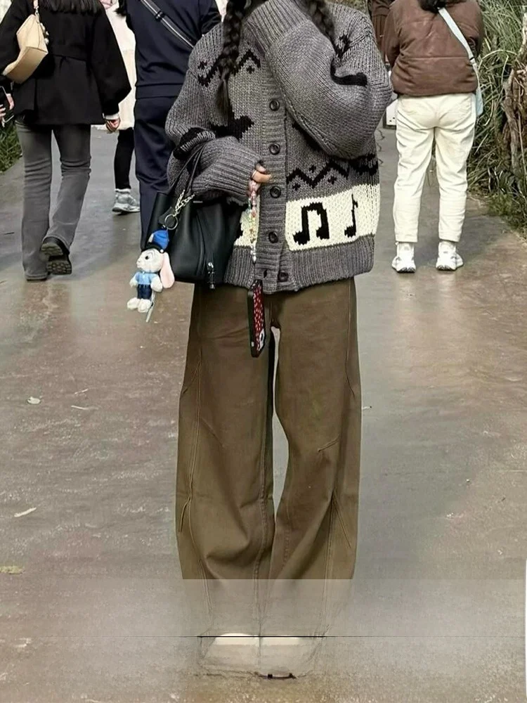 

Американские винтажные широкие свободные коричневые джинсы женские осенне-зимние новые прямые повседневные длинные брюки груша Body ape