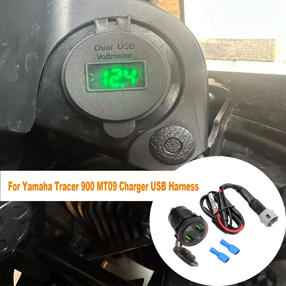 

For Yamaha Tracer 900 MT09 FZ09 QC3.0 Dual USB Motorcycle Charger Plug Socket Adapter Plug&Play Auxiliary Port with Cable Parts