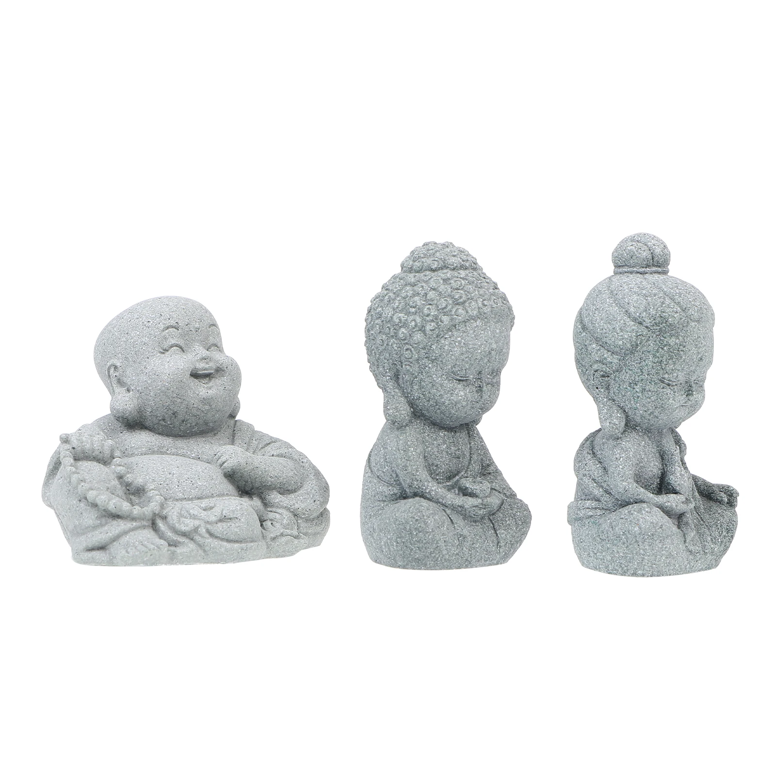 

3pcs Buddha Statue Decor Light Grey Sandstone Indoor Outdoor Home Decor Mini Garden Micro DIY Supply Landscape Ornament
