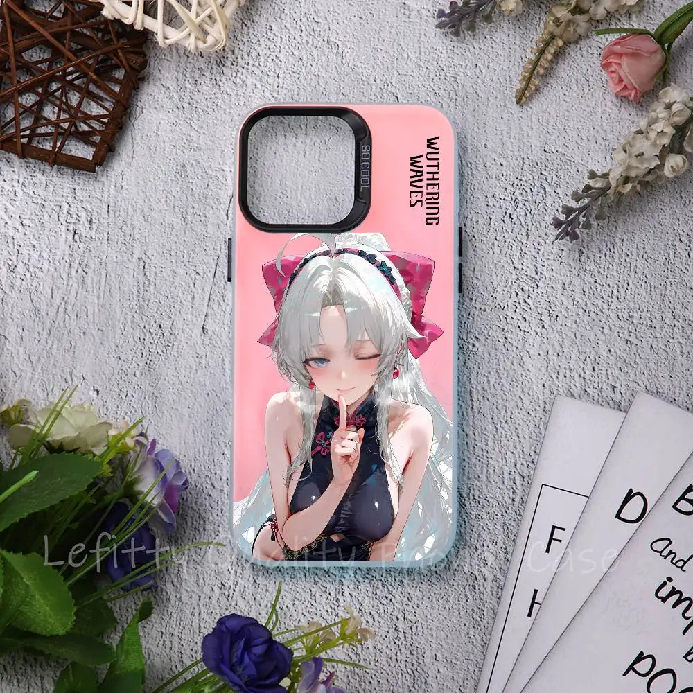 Casing HP Carlotta Cute Wuthering Waves untuk iPhone 16 15 14 13 12 11 Pro Max Matte Aurora Multicolor Laser Gradient Funda