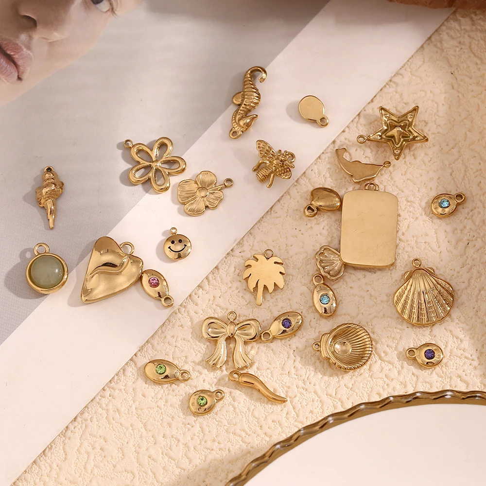 E.B.belle DIY Star Flower Bowknot 14K Gold Plated charms for jewelry making Waterproof pendant stainless steel jewelry woman
