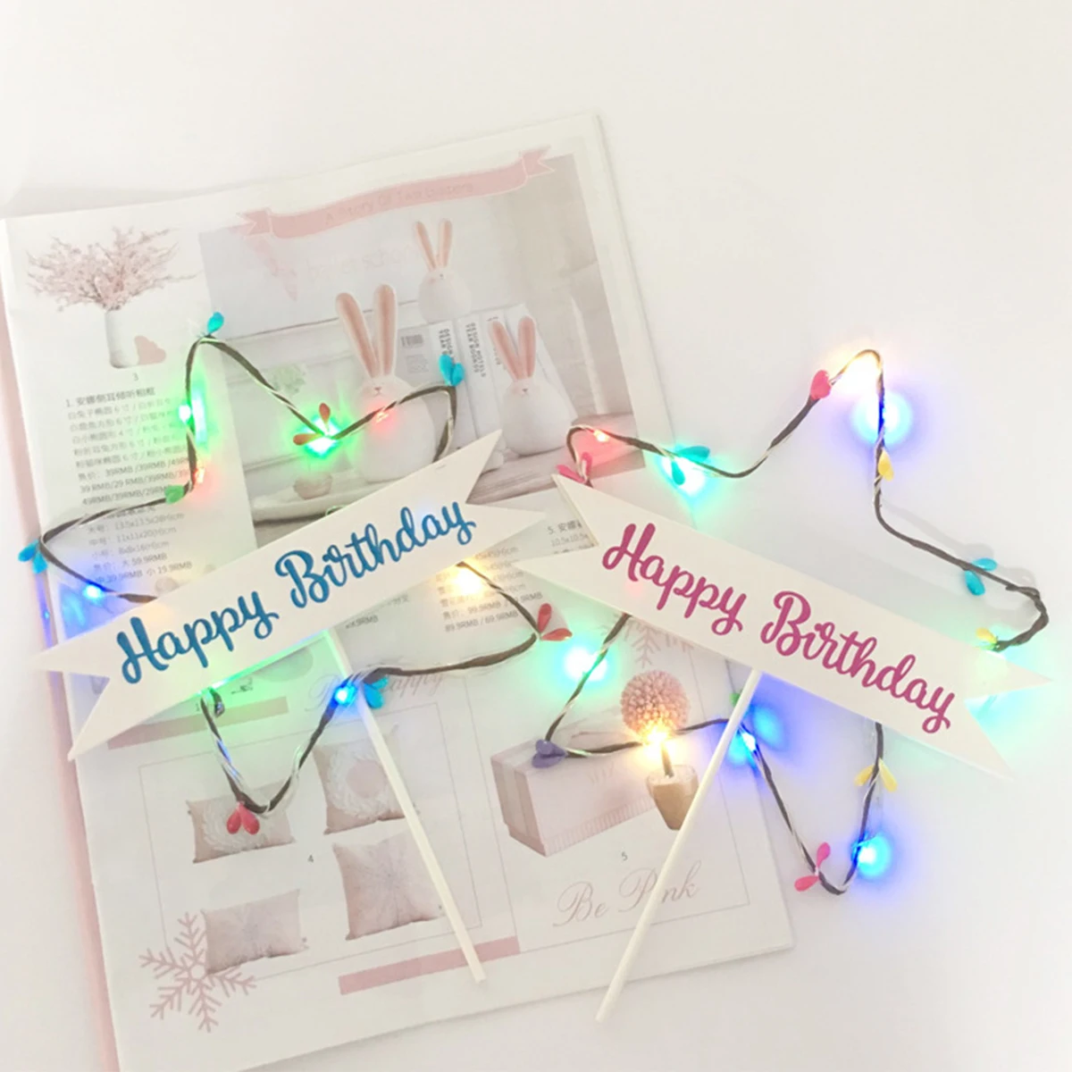 

LED Cake Toppers Pentagram Star Decoration with Lettering for Birthday Wedding Party Supplies Fruit Picks LED Glow