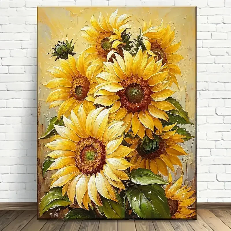 Bright Yellow Sunflowers Poster and Prints Flower Art Canvas Painting Wall Art Picture for Living Room Home Decor No Frame