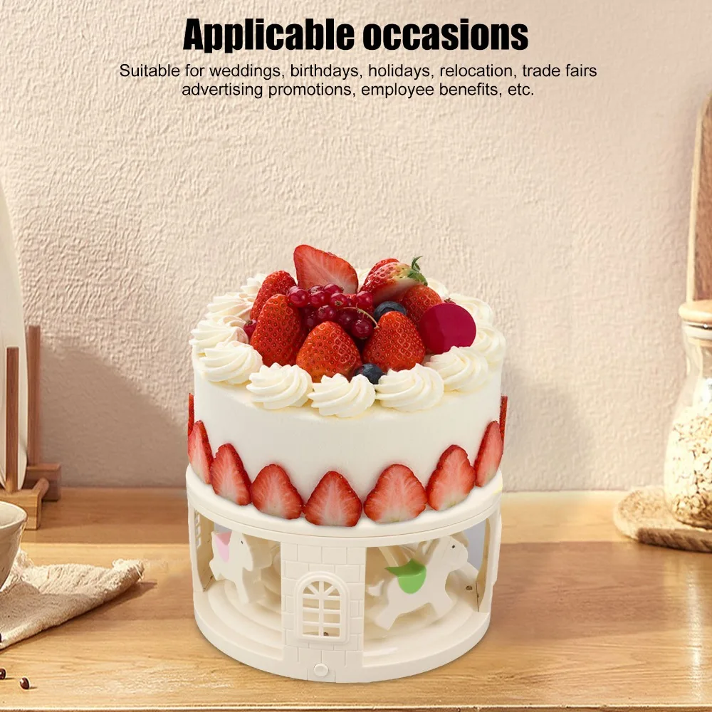 PP Cupcake Stand Automatic Rotating LED Light Rotating Dessert Machine Carousel Style Music Cupcake Display Stand