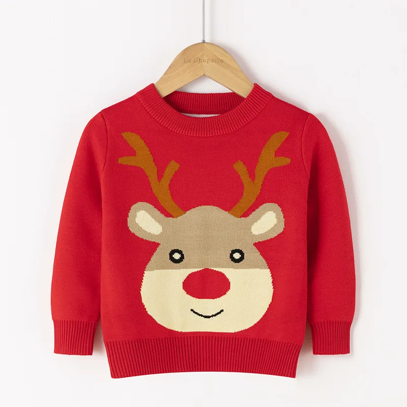 

New 2025 Kids Casual Cartoon Elk Jacquard Christmas Warm Knitted Pullover Sweater Baby Boys Girls Autumn Winter Xmas Sweaters